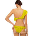 2020 Nuevo pantalones cortos de natación sexy con cintura alta bikini bywimwear mujeres empujando el traje de baño con volantes bikini de oro